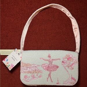 NWT Made in India Ballerina Ballet Swan Abstract Coquette Embellished Beaded Bag